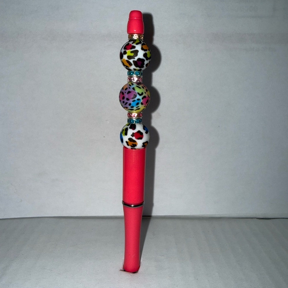 Handmade Beaded Pen- Colorful Leopard Print Silicone Beads